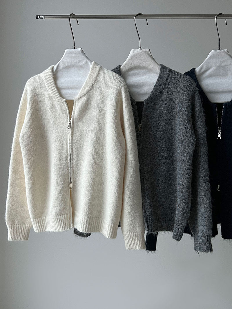 韓系軟糯休閒針織毛衣+卷邊A字短裙-兩件式套裝-3色