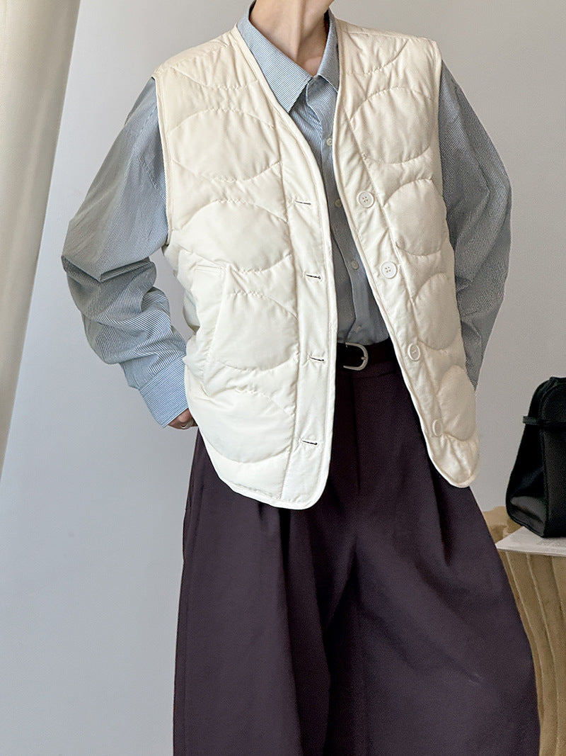 韓系90%白鴨絨菱格馬甲外套-2色