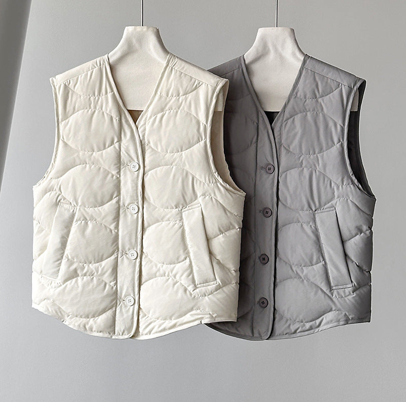 韓系90%白鴨絨菱格馬甲外套-2色