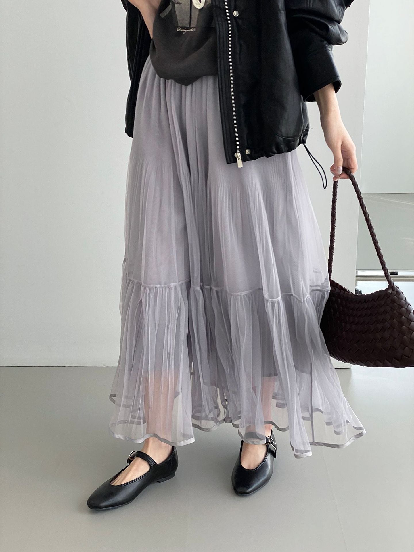 韓系溫柔飄逸網紗拼接百搭浪漫半身裙-3色