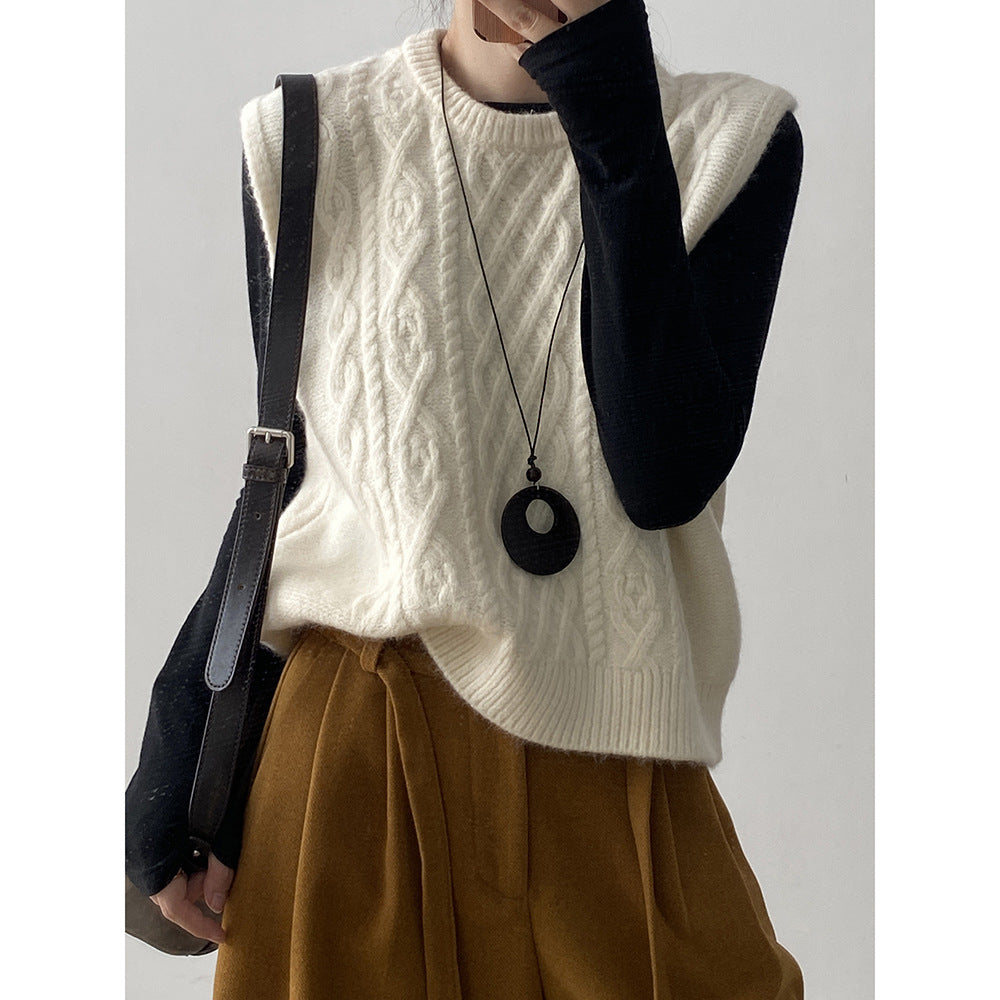 (48H出貨)糖果色圓領麻花軟糯針織背心馬甲-6色