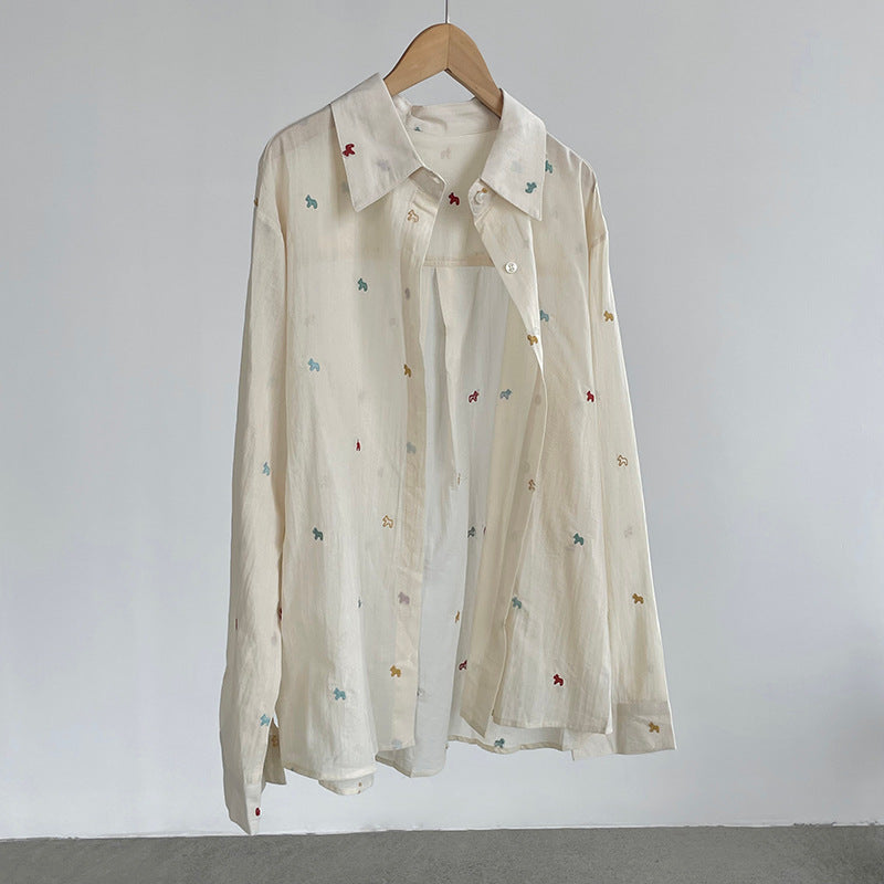韓系彩色小馬刺繡防曬襯衫