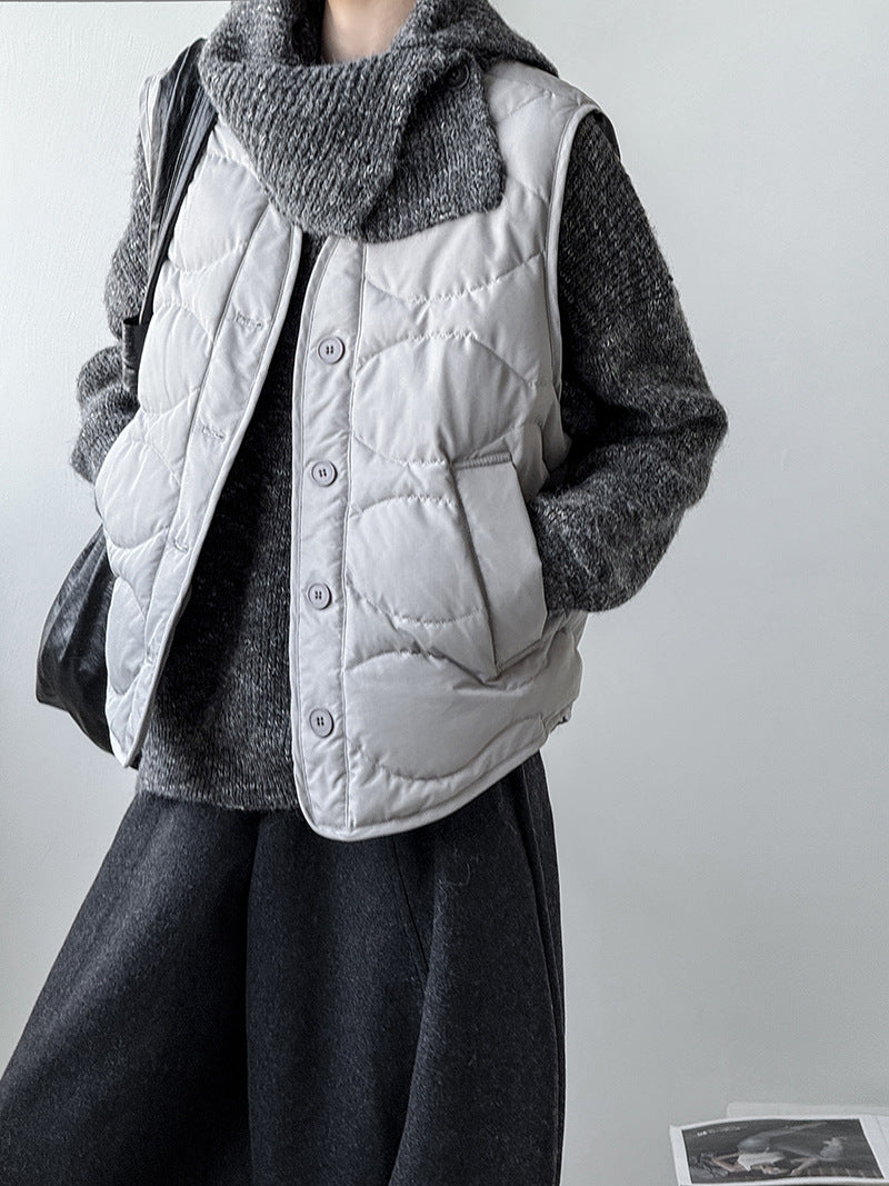 韓系90%白鴨絨菱格馬甲外套-2色