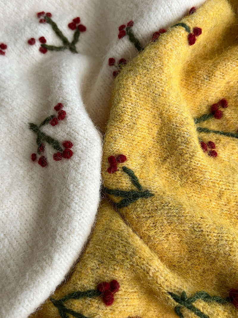 韓系溫柔氛圍感刺繡寬鬆針織上衣-3色