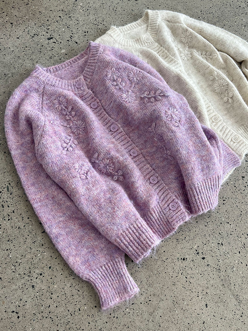韓系立體手工花朵刺繡針織開衫外套-3色