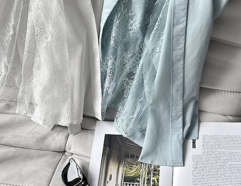 韓系天絲純欲感背後蕾絲純色襯衫外套-2色