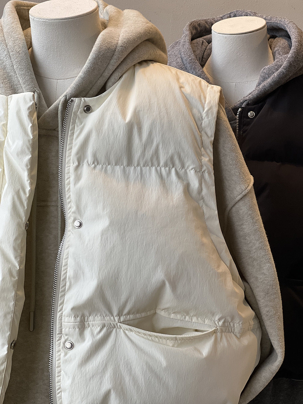 日系圓領短款寬鬆羽絨馬甲背心-2色