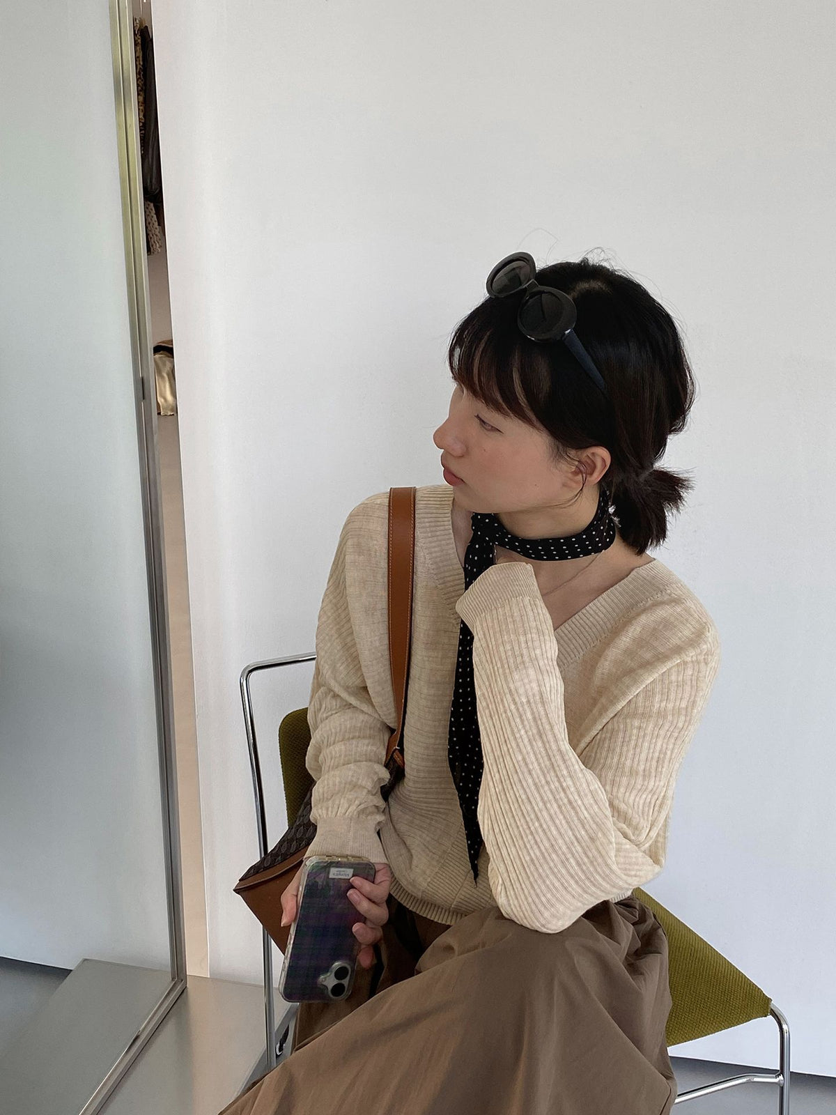 韓系蝙蝠袖V領寬鬆套頭針織上衣-3色
