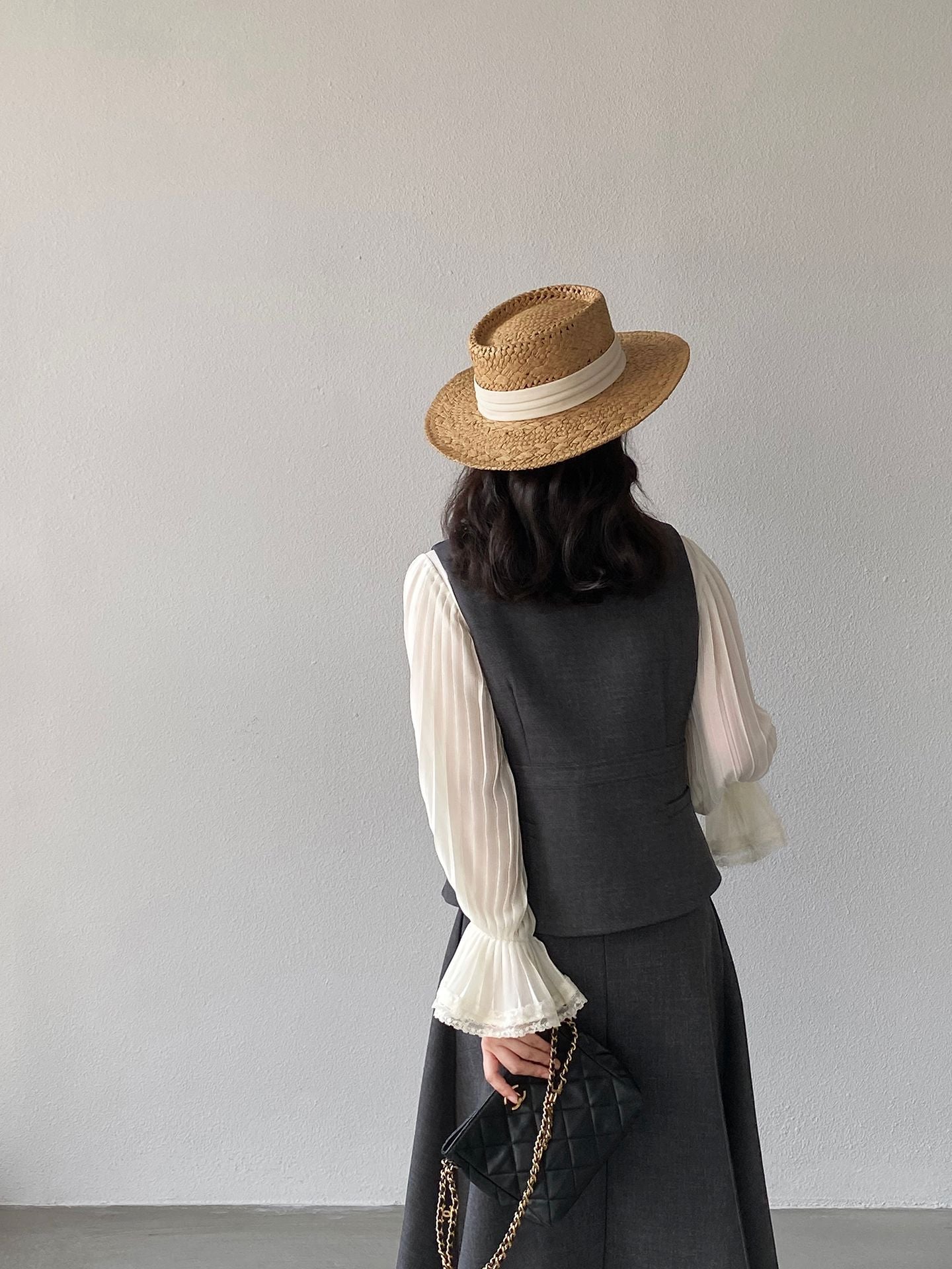 韓系通勤西裝氣質兩穿顯瘦馬甲+休閒半身裙-兩件式套裝