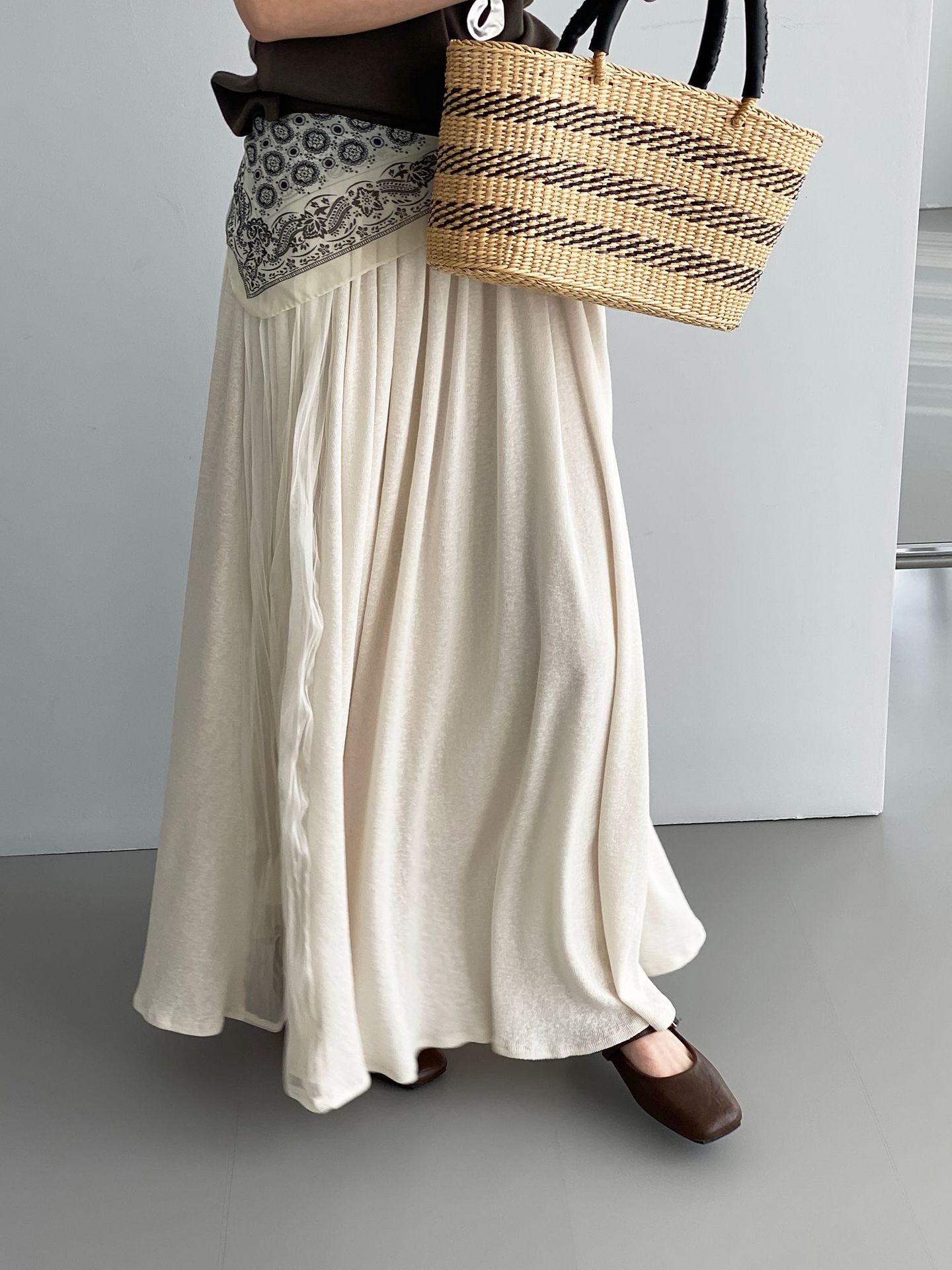 氛圍感文藝網紗拼接針織垂感半身裙