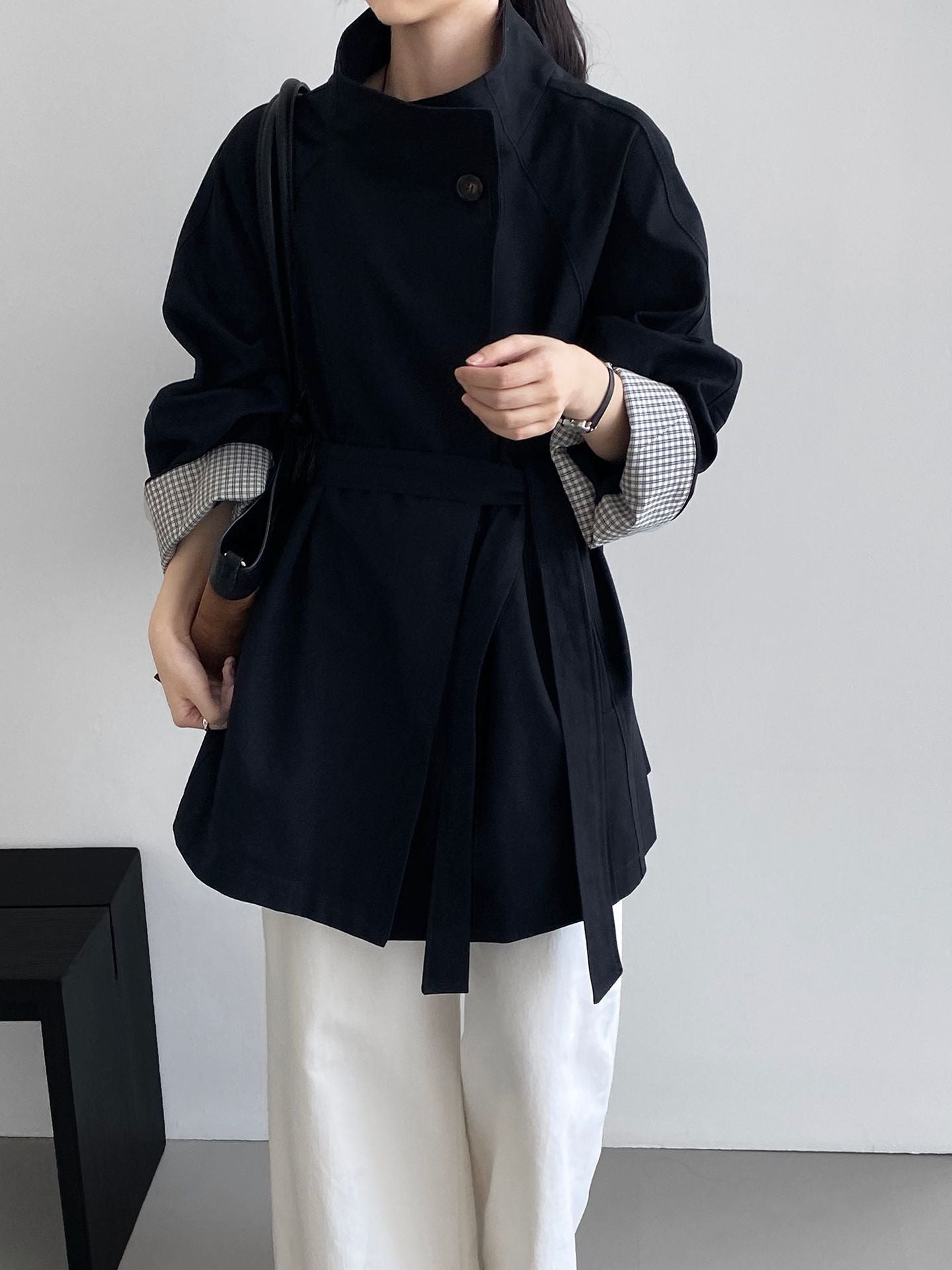 韓系復古英倫風立領寬鬆顯瘦收腰風衣外套-3色