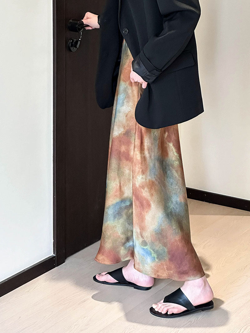 (48H出貨)文藝質感暈染漸變半身裙