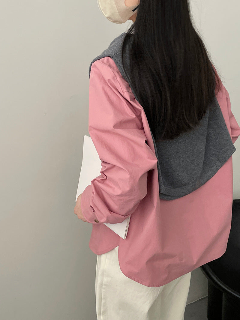 純色娃娃領百搭水洗棉日系襯衫-3色