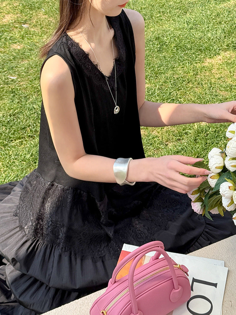 韓系優雅白月光網紗拼接透視針織打底衫-2色