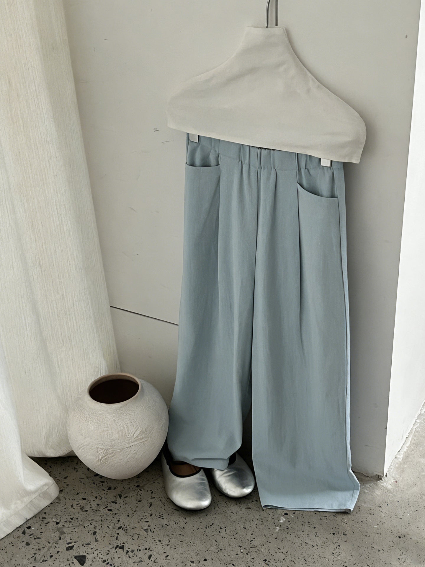 韓系亞麻垂墜感鬆緊腰闊腿褲-3色