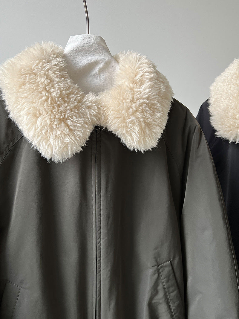 韓系保暖毛毛領夾棉夾克外套-2色