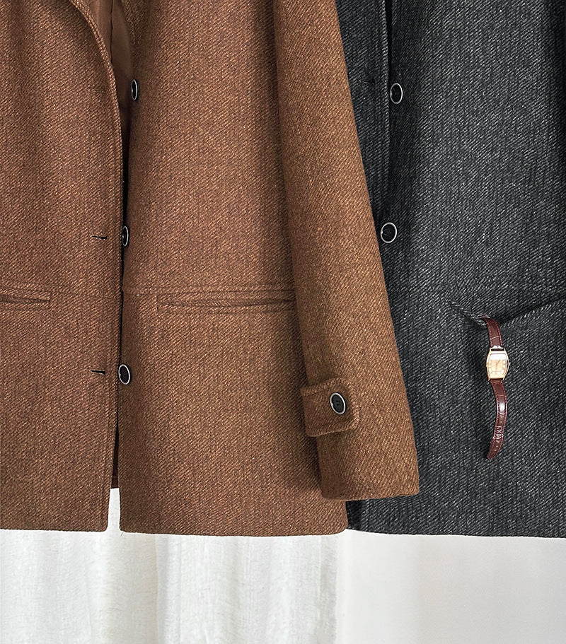 韓系復古翻領氣質撞色羊毛夾克外套-2色