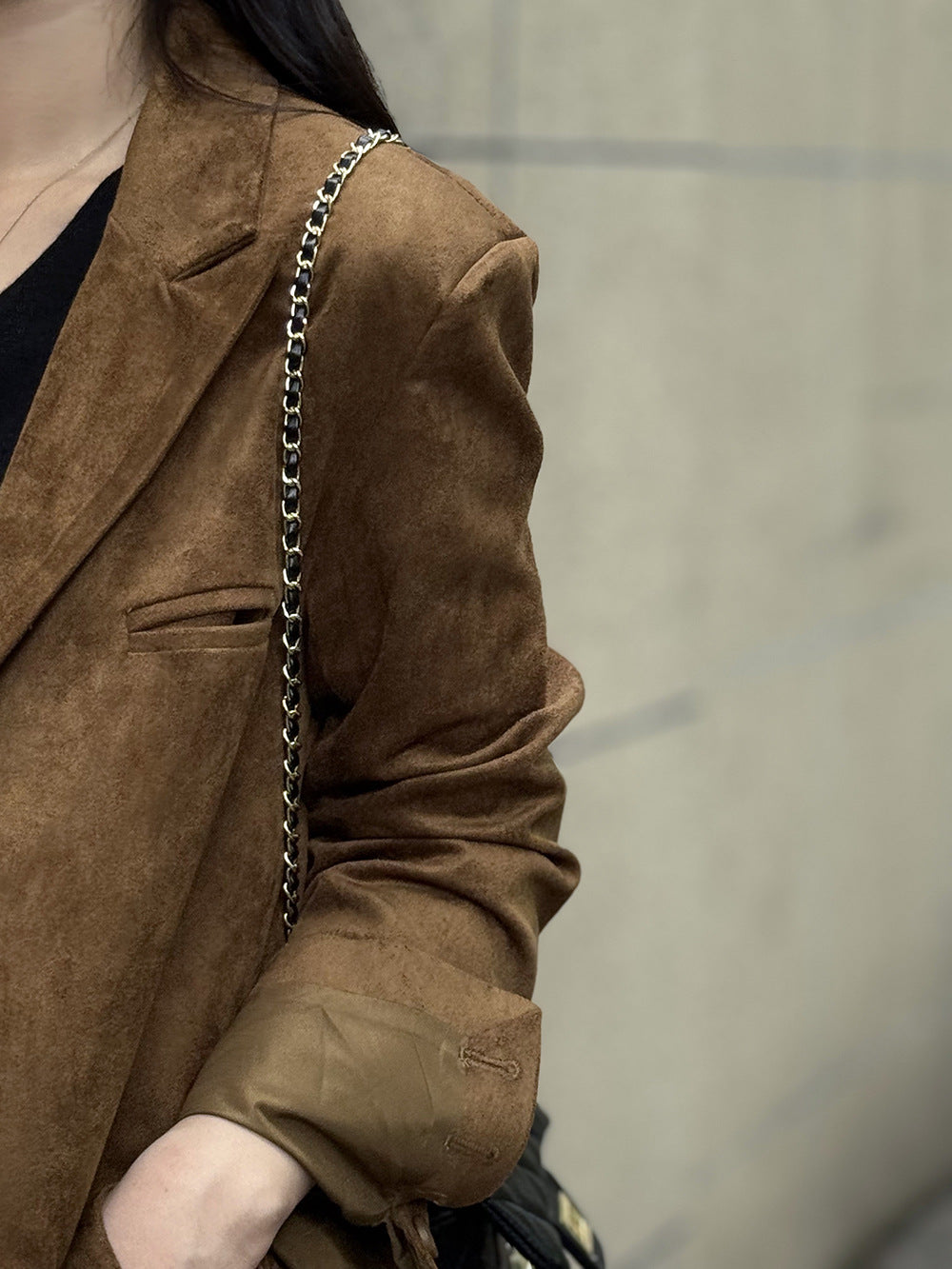 韓系復古麂皮絨輪廓西裝外套-2色