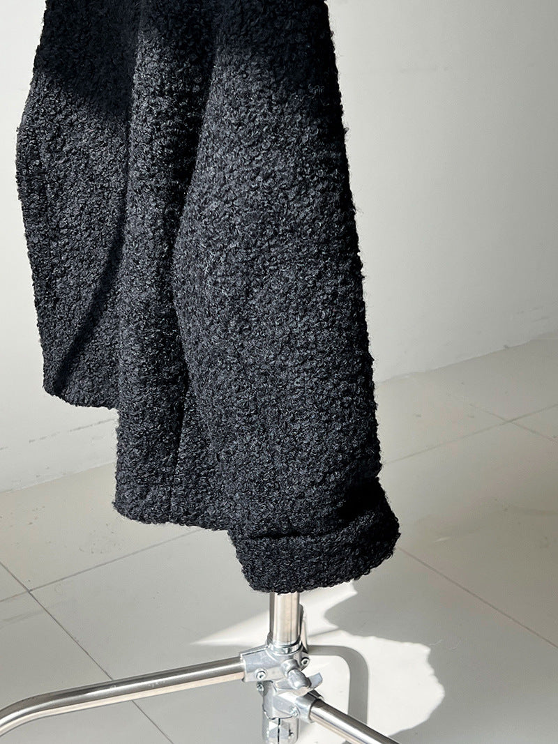 韓版單排扣短款羊羔毛翻領外套-2色