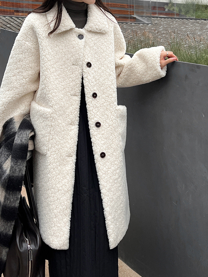 韓系加厚皮毛一體環保皮草羊羔毛大衣外套-2色