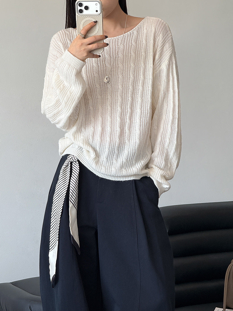 韓系慵懶風寬鬆絞花針織上衣-4色