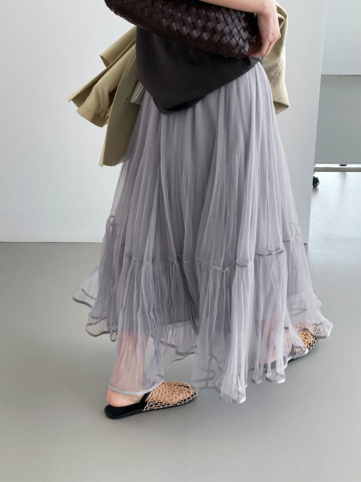韓系溫柔飄逸網紗拼接百搭浪漫半身裙-3色