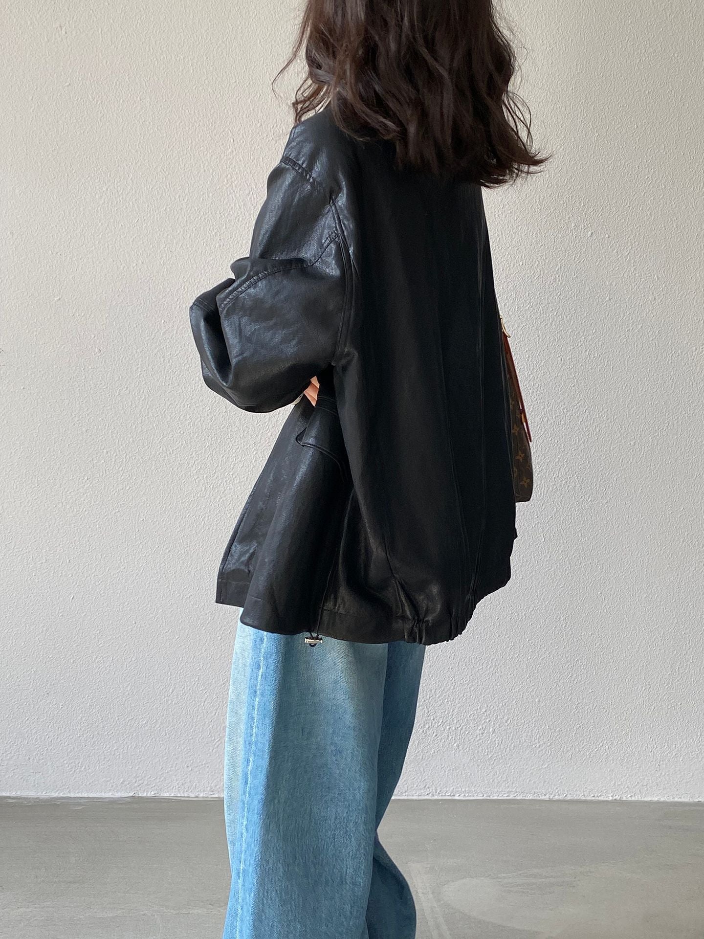 復古蛋白皮設計感短款PU皮衣夾克外套-2色