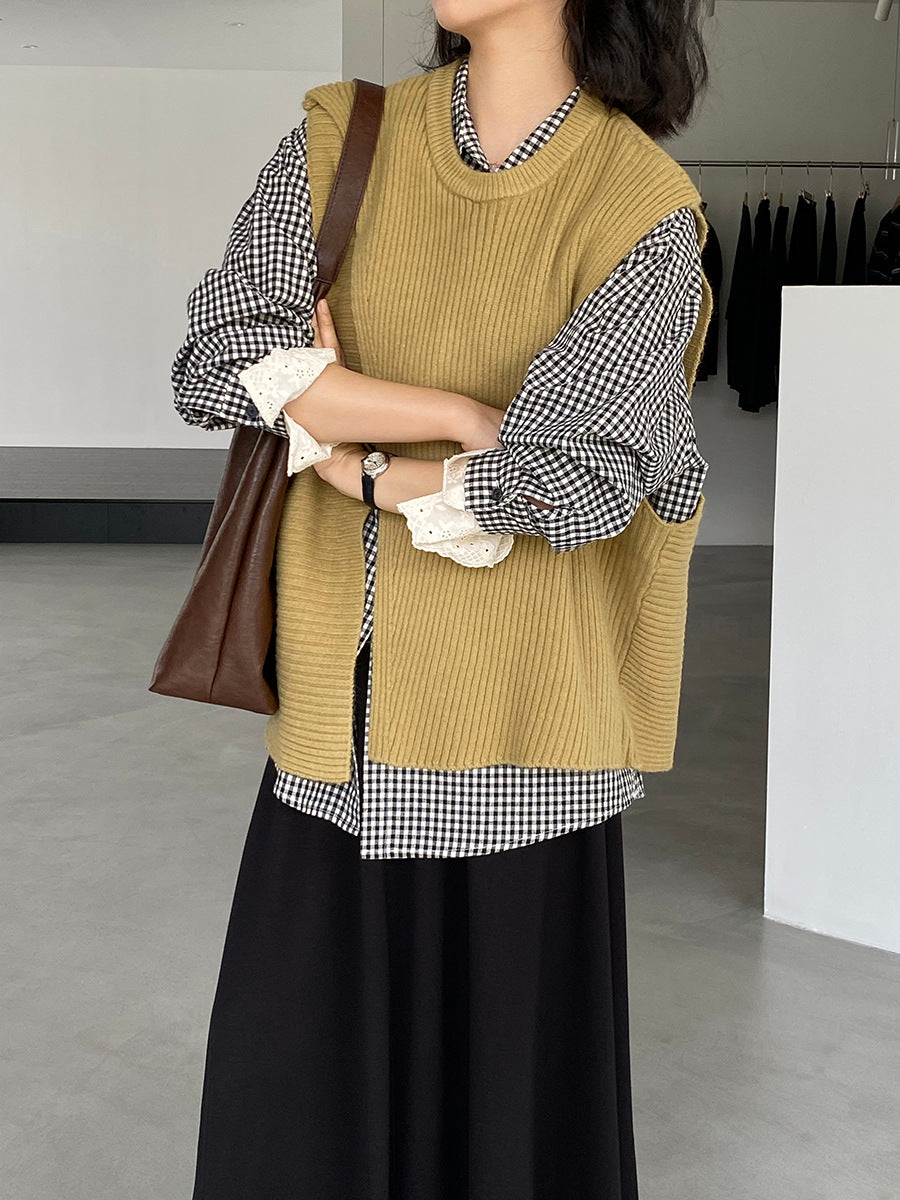 韓版不規則疊穿百搭款針織馬甲上衣-3色