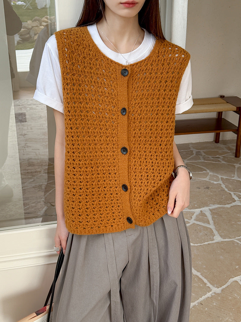 復古百搭鏤空坎肩針織馬甲上衣-4色