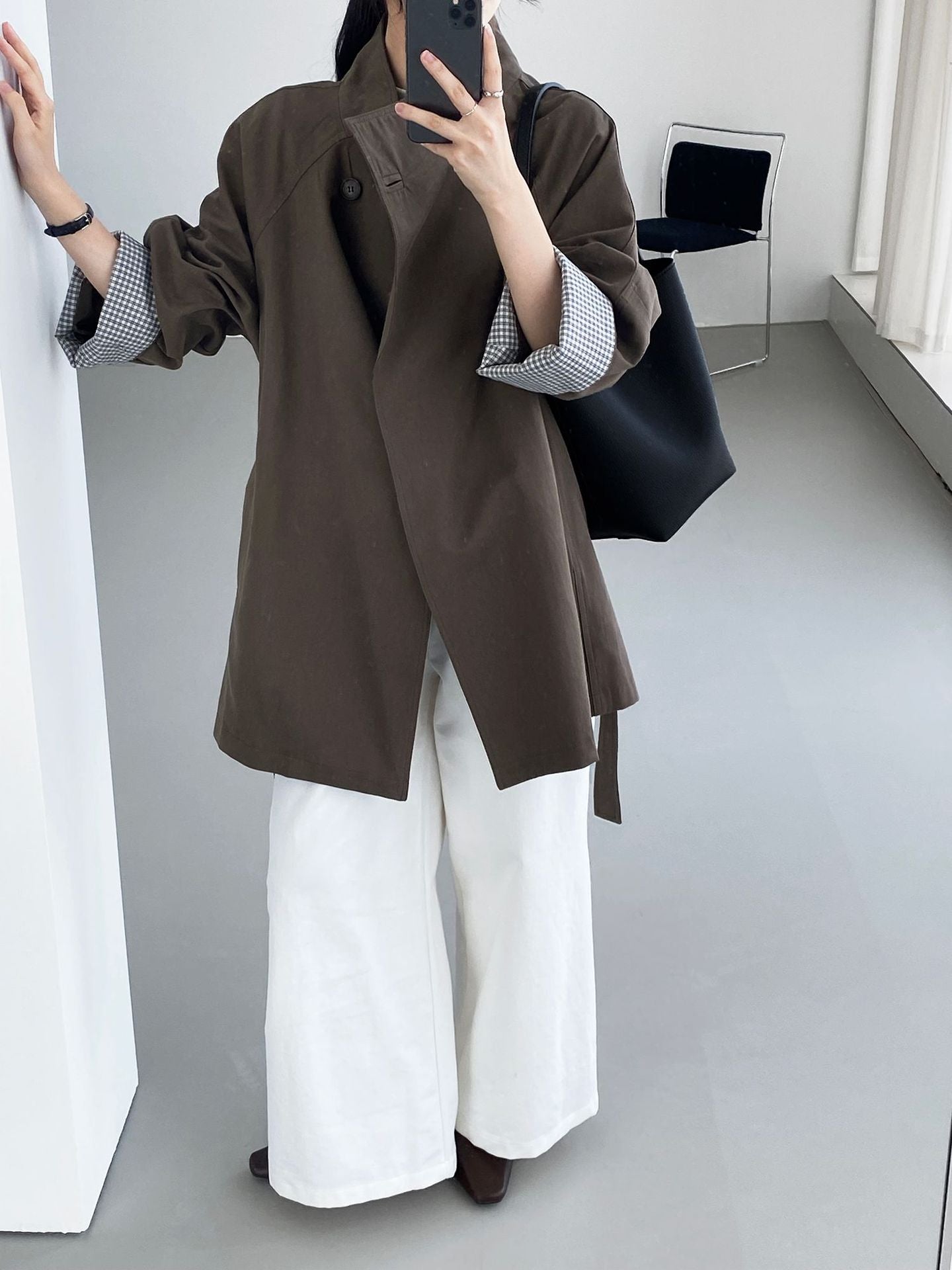 韓系復古英倫風立領寬鬆顯瘦收腰風衣外套-3色