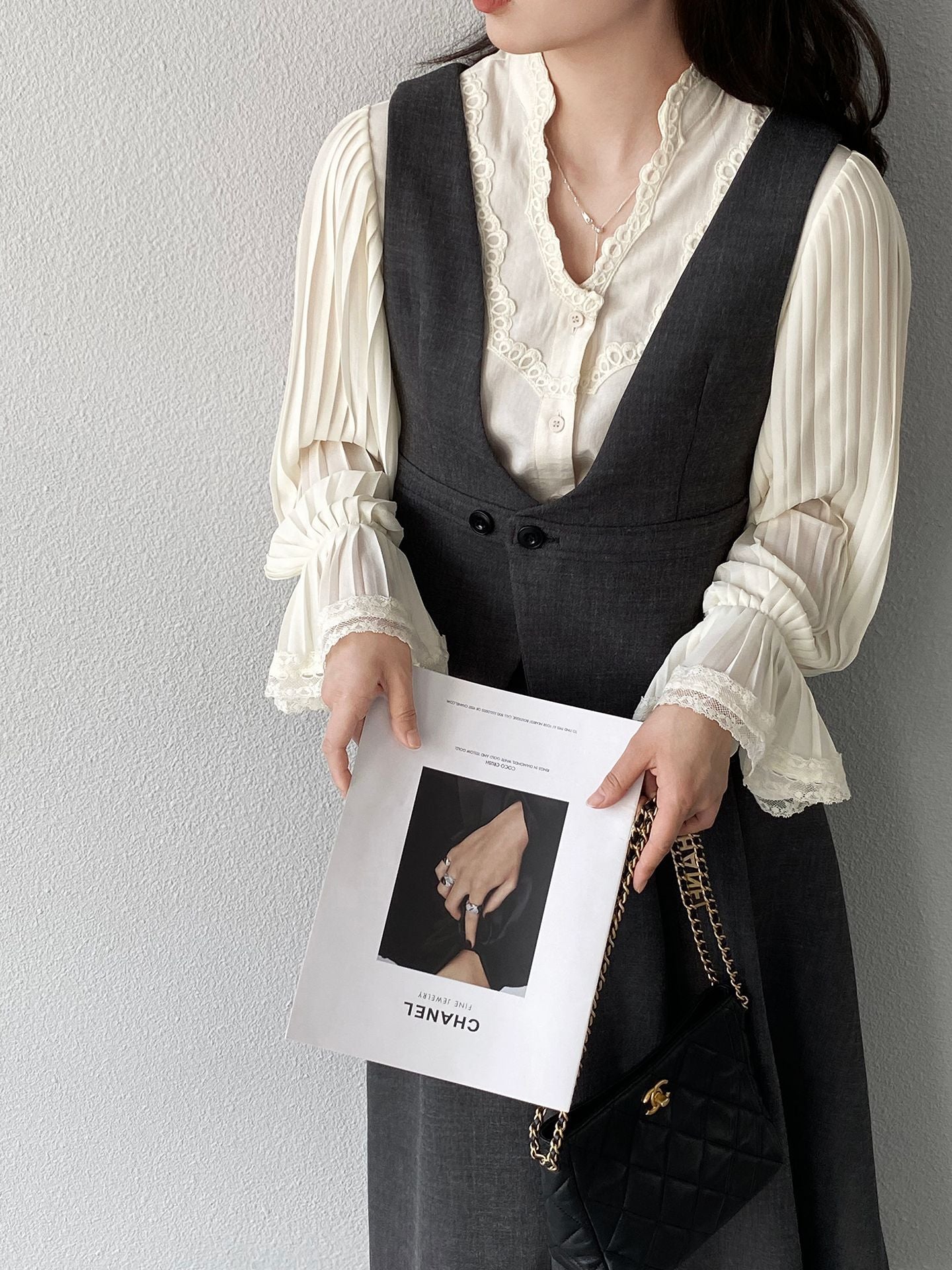 韓系通勤西裝氣質兩穿顯瘦馬甲+休閒半身裙-兩件式套裝