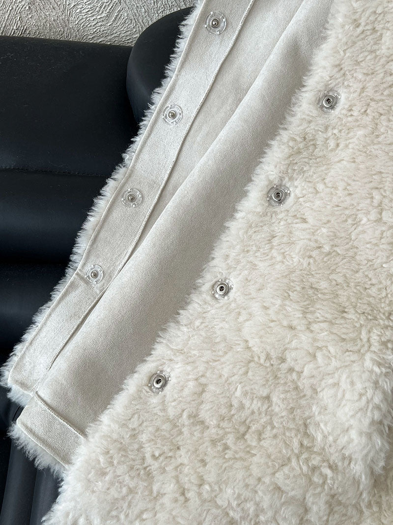 美拉德立領羊羔毛皮毛一體外套大衣-2色