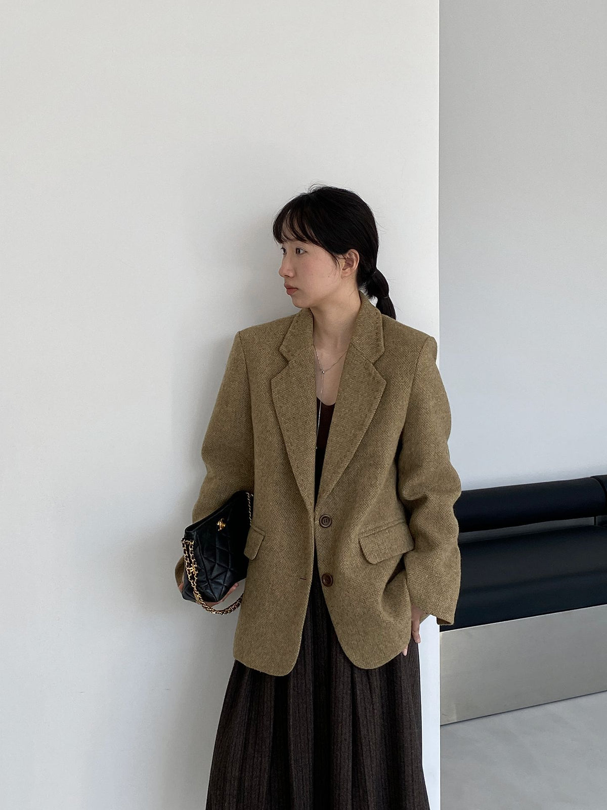 復古羊毛手工縫線西裝外套
