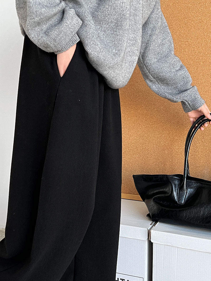 韓系隨性肌理感高腰鬆緊休閒長褲-4色