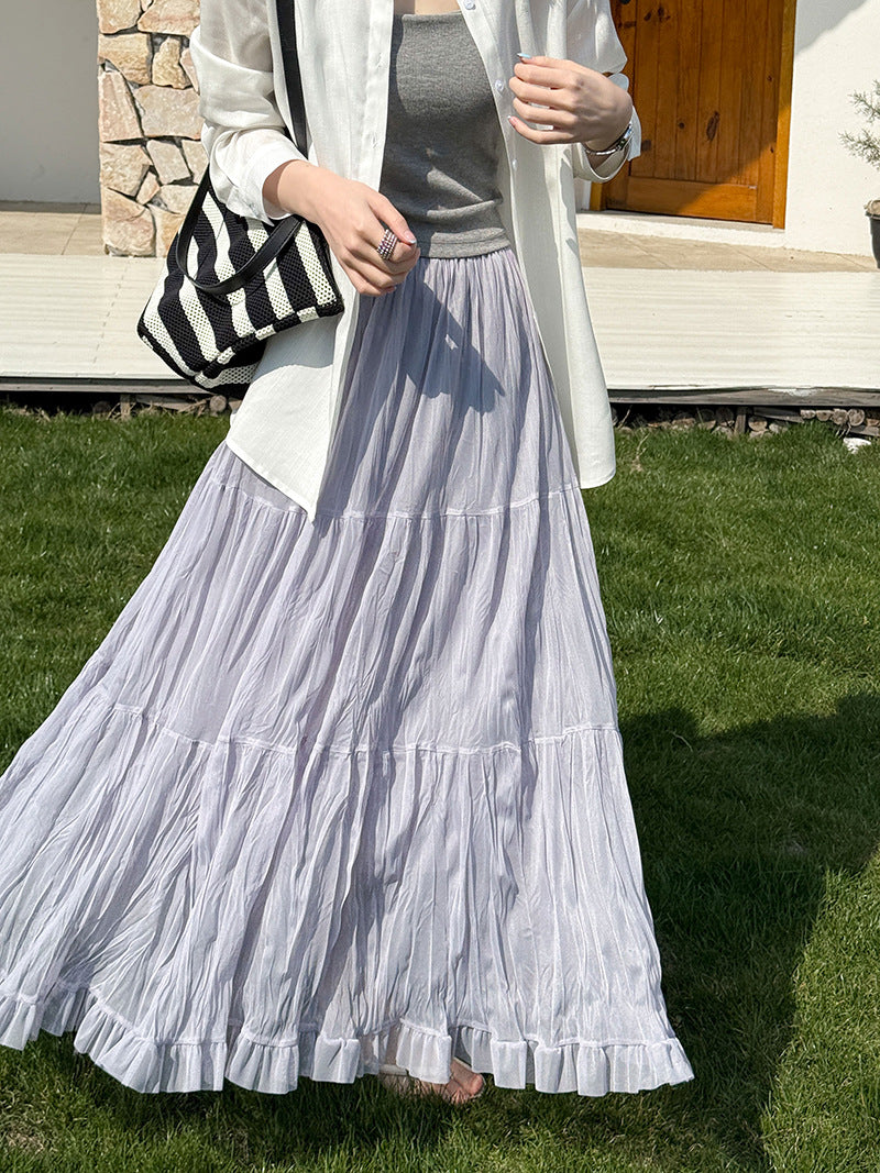 韓版氛圍感大裙襬純色寬鬆半身裙-2色