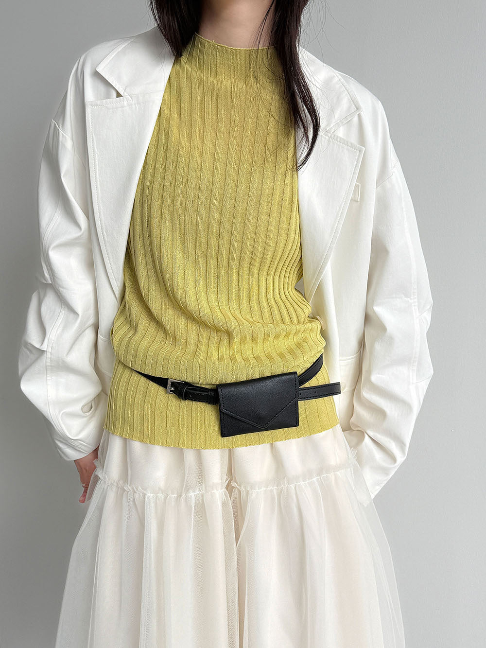 韓系半高領簡約修身綁帶無袖針織背心-6色