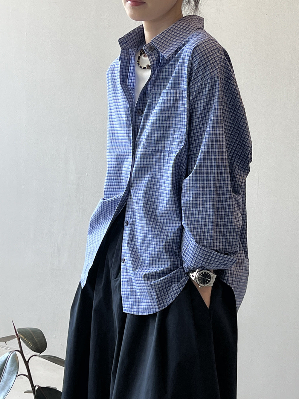 慵懶風Polo領休閒格子襯衫