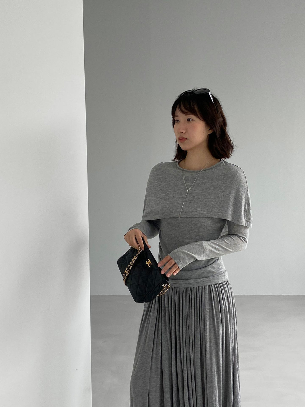 假兩件斗篷款修身長袖針織上衣-6色