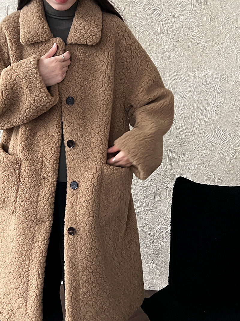 韓系加厚皮毛一體環保皮草羊羔毛大衣外套-2色