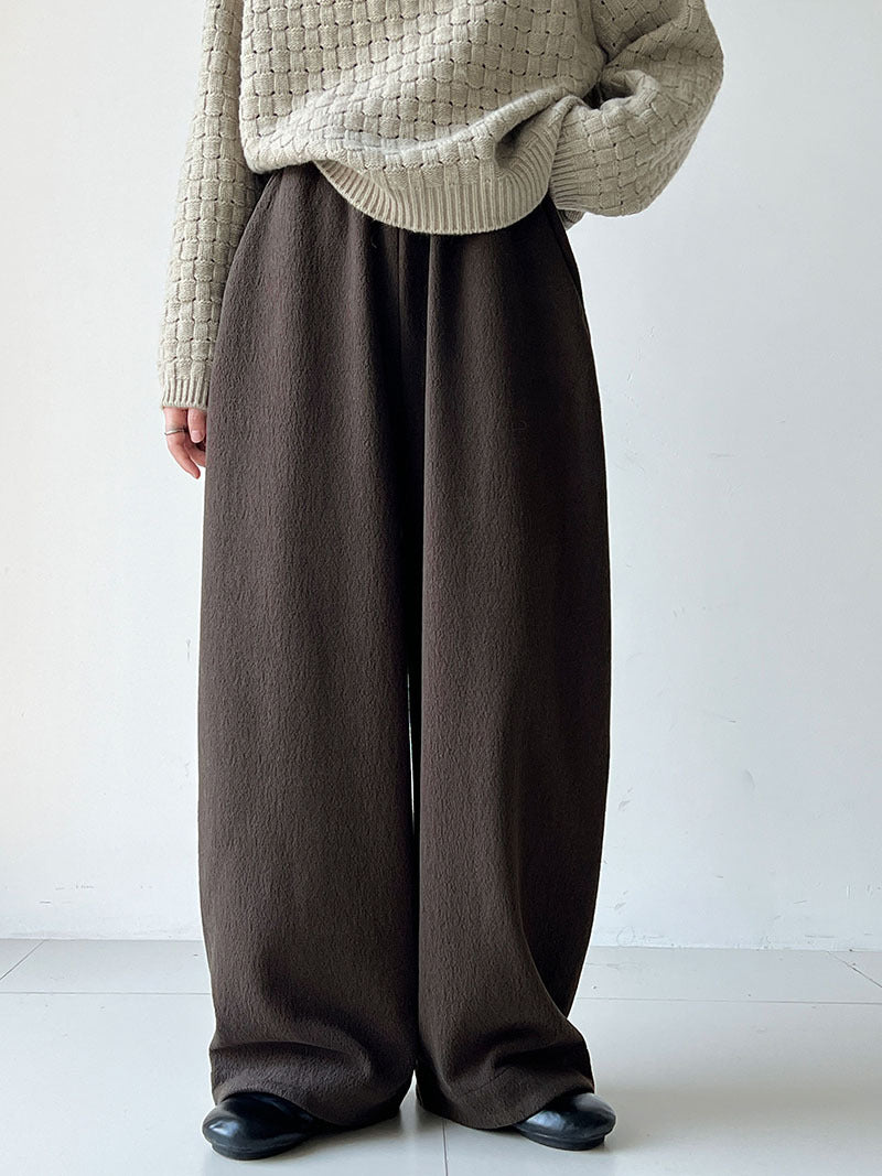 韓系隨性肌理感高腰鬆緊休閒長褲-4色