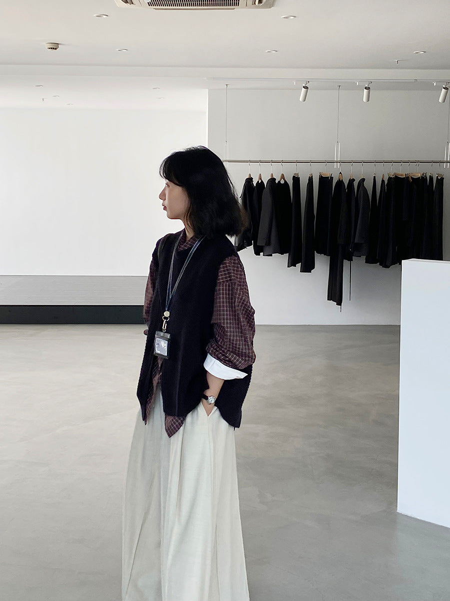 韓版不規則疊穿百搭款針織馬甲上衣-3色