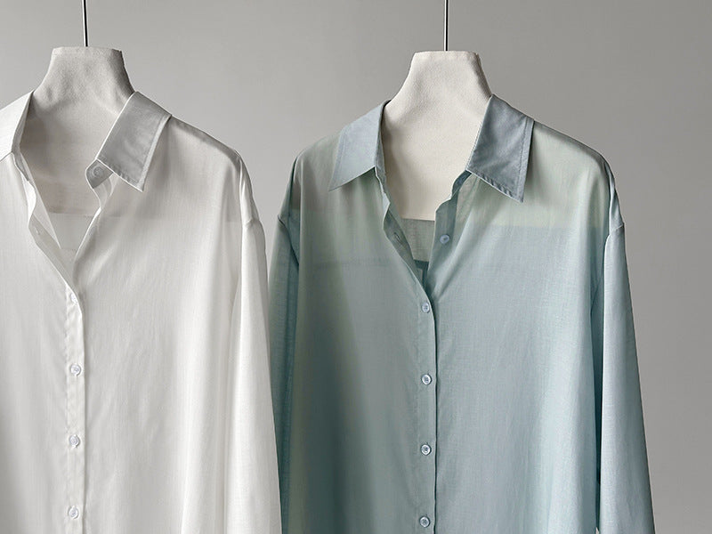 韓系天絲純欲感背後蕾絲純色襯衫外套-2色