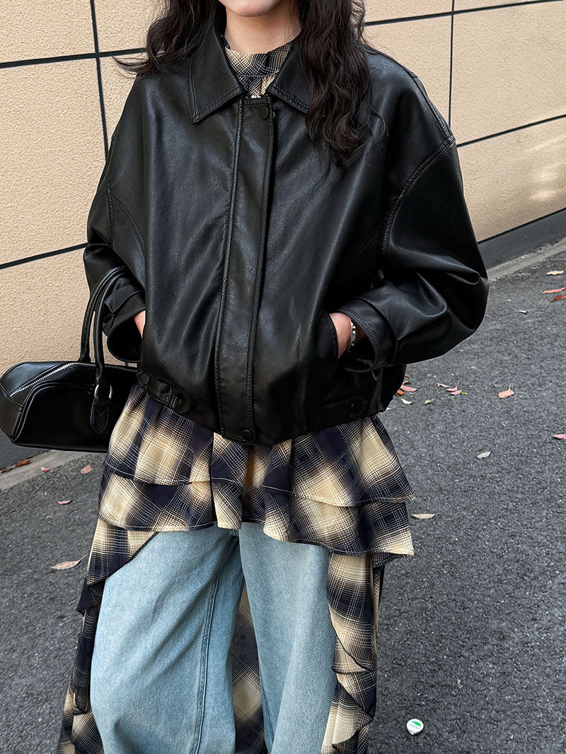 韓系前短後長設計掛脖格紋連身裙