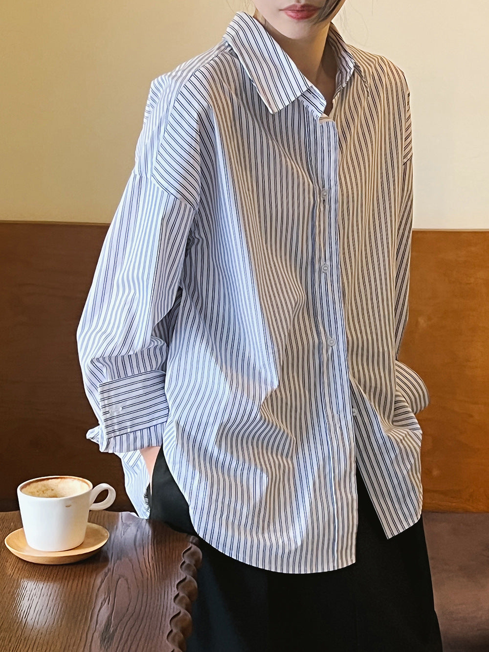 法式復古條紋長袖小衆襯衫-3色