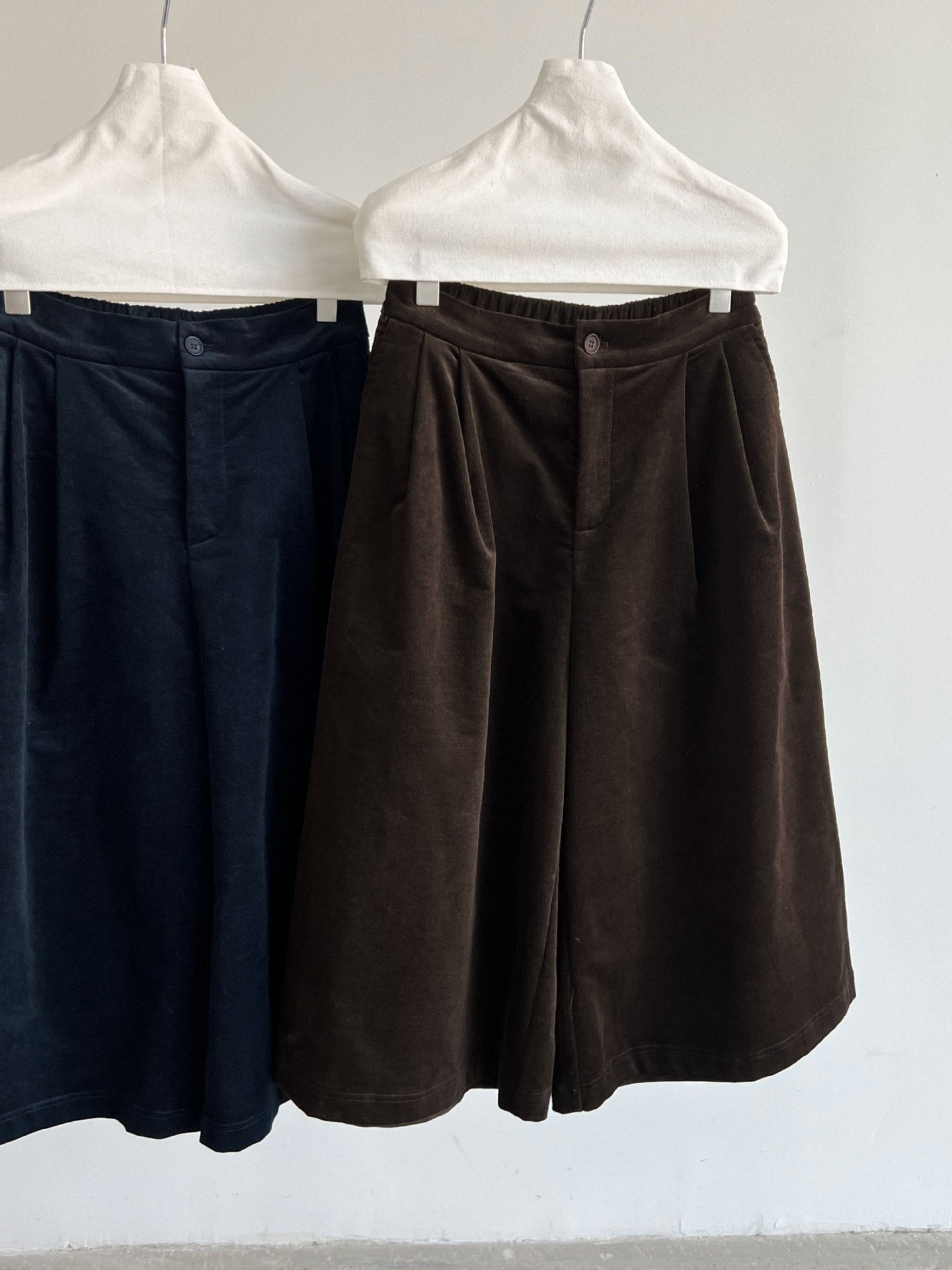 簡約慵懶燈芯絨高腰復古闊腿褲-2色