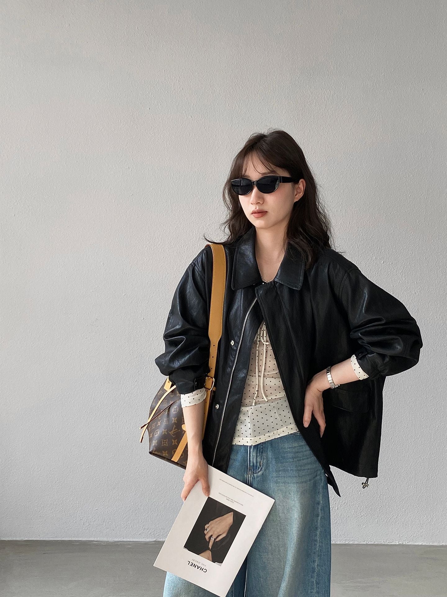 復古蛋白皮設計感短款PU皮衣夾克外套-2色