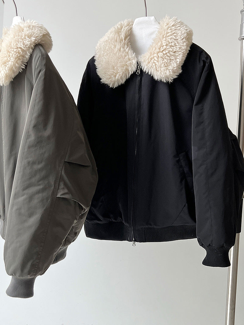 韓系保暖毛毛領夾棉夾克外套-2色