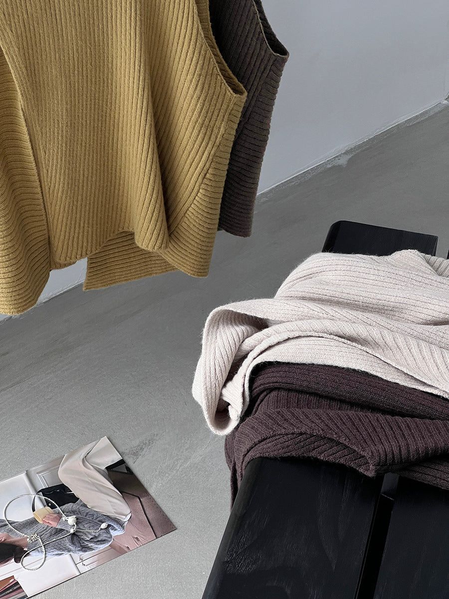 韓版不規則疊穿百搭款針織馬甲上衣-3色