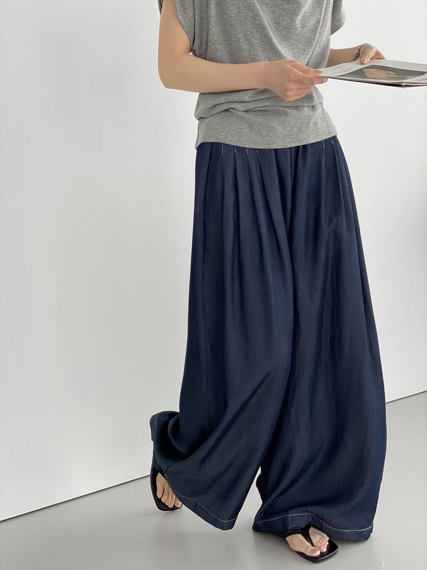 天絲寬鬆闊腿牛仔褲