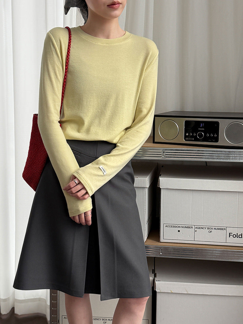 簡約軟糯28%天絲羊毛寬鬆高彈長袖打底衫-4色